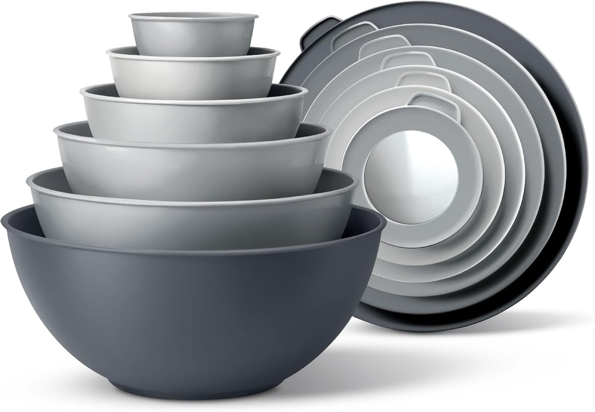 Mixing Bowls with Lids - 12 Piece Plastic Nesting Bowls Set includes 6 Prep Bowls and 6 Lids, Microwave Safe Mixing Bowl Set, Sage Embossed - Colors B