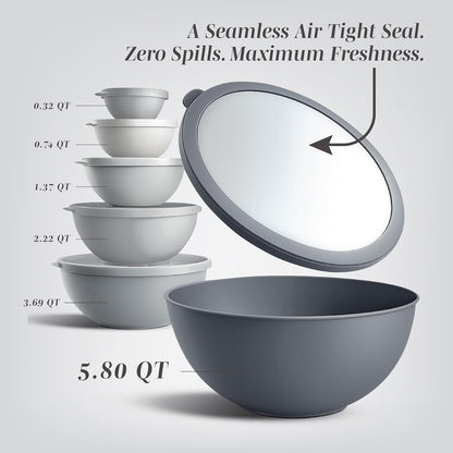 Mixing Bowls with Lids - 12 Piece Plastic Nesting Bowls Set includes 6 Prep Bowls and 6 Lids, Microwave Safe Mixing Bowl Set, Sage Embossed - Colors B