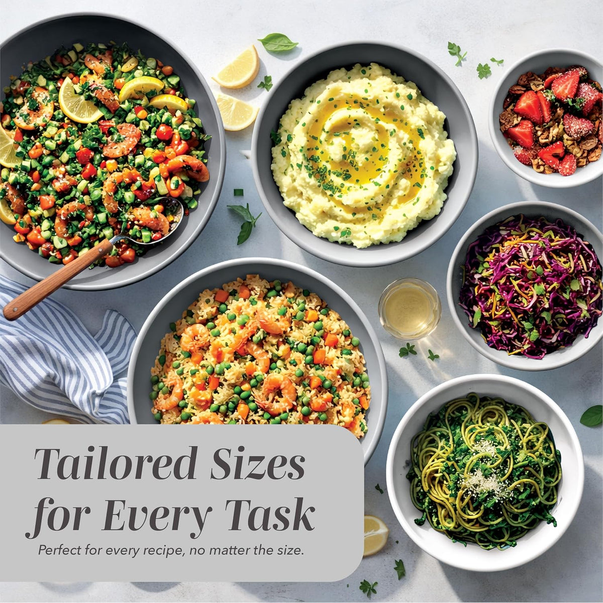 Mixing Bowls with Lids - 12 Piece Plastic Nesting Bowls Set includes 6 Prep Bowls and 6 Lids, Microwave Safe Mixing Bowl Set, Sage Embossed - Colors B