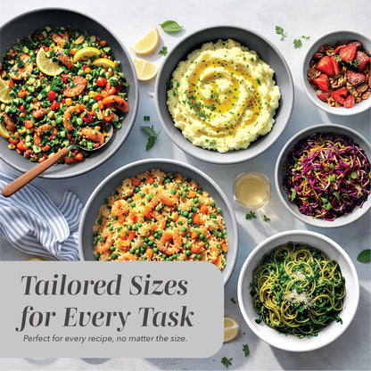 Mixing Bowls with Lids - 12 Piece Plastic Nesting Bowls Set includes 6 Prep Bowls and 6 Lids, Microwave Safe Mixing Bowl Set, Sage Embossed - Colors B