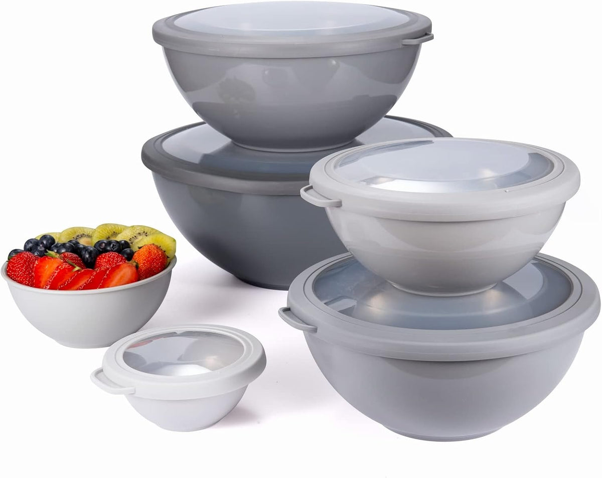 Mixing Bowls with Lids - 12 Piece Plastic Nesting Bowls Set includes 6 Prep Bowls and 6 Lids, Microwave Safe Mixing Bowl Set, Sage Embossed - Colors B