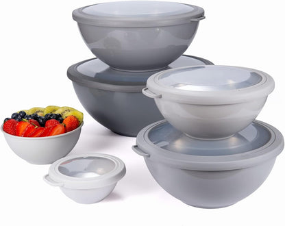 Mixing Bowls with Lids - 12 Piece Plastic Nesting Bowls Set includes 6 Prep Bowls and 6 Lids, Microwave Safe Mixing Bowl Set, Sage Embossed - Colors B