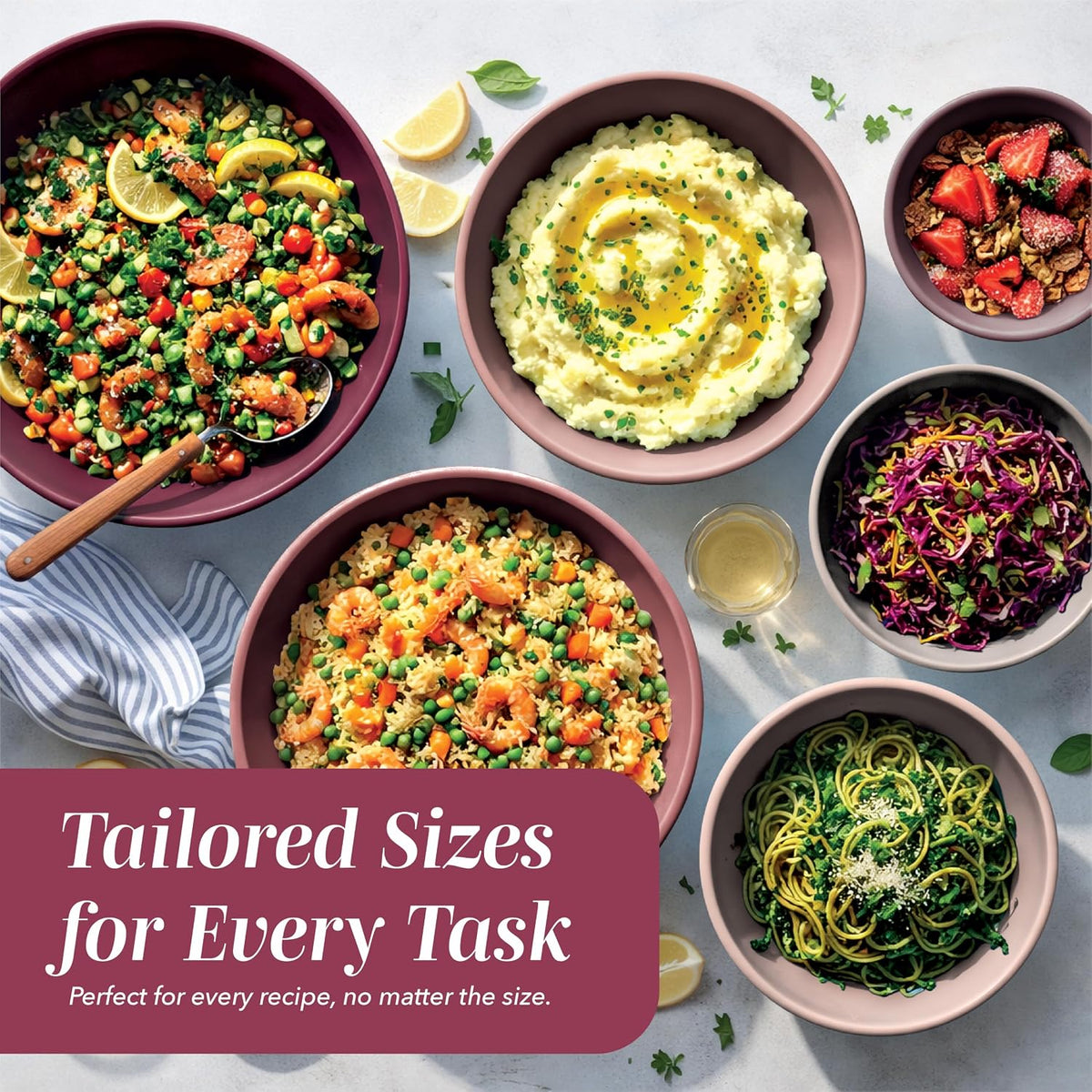 Mixing Bowls with Lids - 12 Piece Plastic Nesting Bowls Set includes 6 Prep Bowls and 6 Lids, Microwave Safe Mixing Bowl Set, Sage Embossed - Colors B