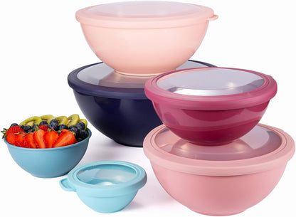 Mixing Bowls with Lids - 12 Piece Plastic Nesting Bowls Set includes 6 Prep Bowls and 6 Lids, Microwave Safe Mixing Bowl Set, Sage Embossed - Colors B