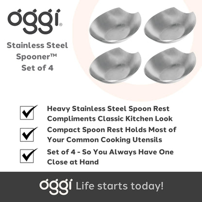 Spooner Stainless Steel Spoon Rest - Set of 4 - Holds Kitchen Utensils for Mess Free Cooking, Great Spoon Rest for Counter, Stove Top, or Coffee Station; Kitchen Accessories, Utensil Rest
