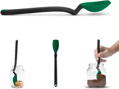 Mini Supoon Non-Stick Sit-Up Silicone Scraping Cooking Spoon, Jar Scraper Measures 5ml Tsp - 8" Purple | Non-stick cookware safe, mess-free, sit up head with flat squeegee tip, heat-resistant, measures 5ml tsp, 8"
