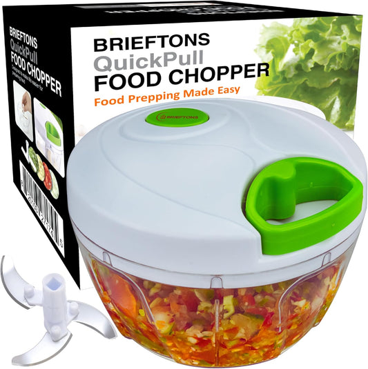 Manual Food Chopper, Compact & Powerful Hand Pull Chopper Blender to Chop Onion, Garlic, Vegetables, Fruits, Herbs for Salsa, Salad, Pesto, Hummus, Coleslaw, Puree, Indian Cooking