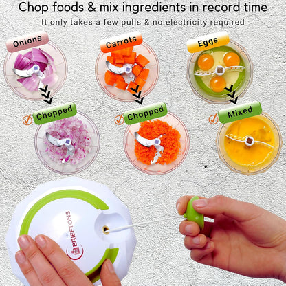 Manual Food Chopper, Compact & Powerful Hand Pull Chopper Blender to Chop Onion, Garlic, Vegetables, Fruits, Herbs for Salsa, Salad, Pesto, Hummus, Coleslaw, Puree, Indian Cooking