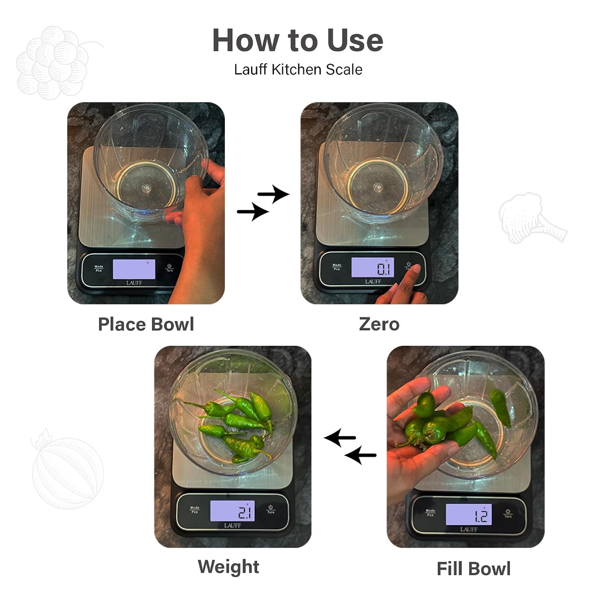 Digital Food Scale - Kitchen Scales Measures in Grams and Ounces