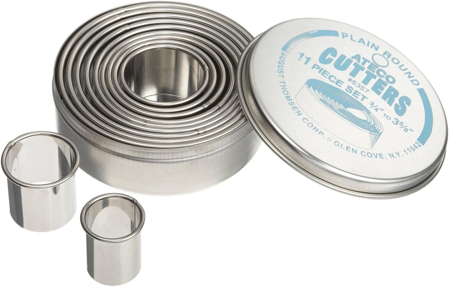 Plain Edge Round Cutters in Graduated Sizes, Stainless Steel, 11 Pc Set