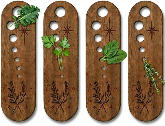 4 Pcs Wooden Herb Stripper, 7 Hole Herb Stripping Tool, Vegetable Leaf Separator for Kale, Chard, Collard Greens, Thyme, Basil and Rosemary