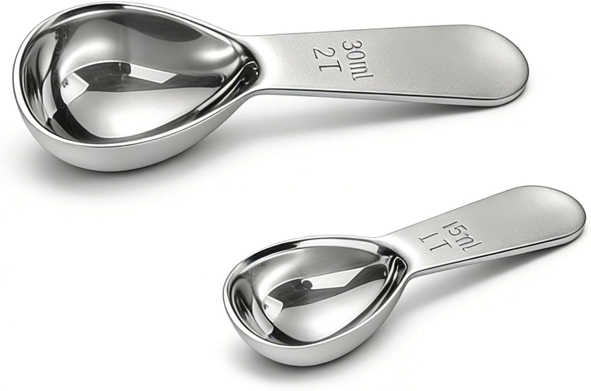 2pcs Tablespoon Coffee Scoop, Coffee Scoop Set, 15ml 30ml Tbsp Coffee Bean Measuring Spoon Stainless Steel Table Spoon Scoop with Short Handle Suitable for Tea Ground Sugar Flour