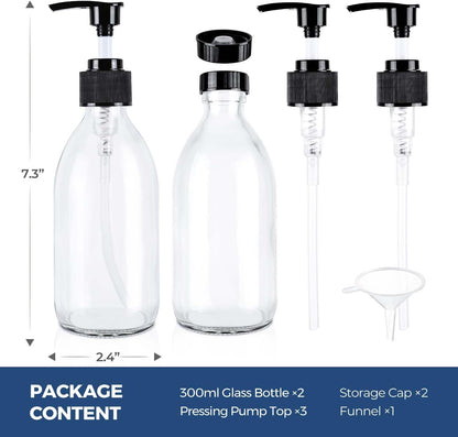 8 oz Amber Glass Pump Bottle, Small Empty Soap Dispenser for Oil | Refillable Dark Lotion Dispensers, Include Storage Caps, Funnel, Labels - UV Block, Smooth 2CC Pump, BPA-free, 250ml 2 Pack