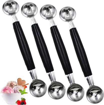 4 Pack Stainless Steel Melon Baller, Double Melon Baller, Double Ended Headed Fruit Icecream Ball Spoon, Baller Scoops for Fruits, Vegetables, Butter & More