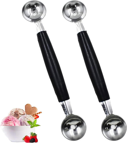 4 Pack Stainless Steel Melon Baller, Double Melon Baller, Double Ended Headed Fruit Icecream Ball Spoon, Baller Scoops for Fruits, Vegetables, Butter & More