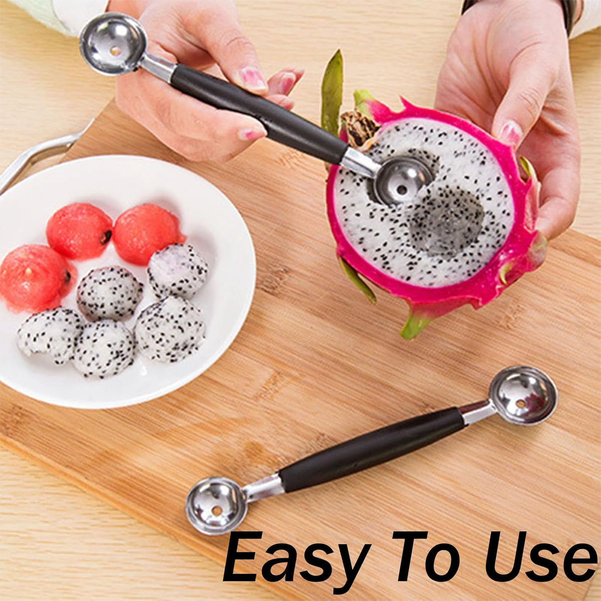 4 Pack Stainless Steel Melon Baller, Double Melon Baller, Double Ended Headed Fruit Icecream Ball Spoon, Baller Scoops for Fruits, Vegetables, Butter & More