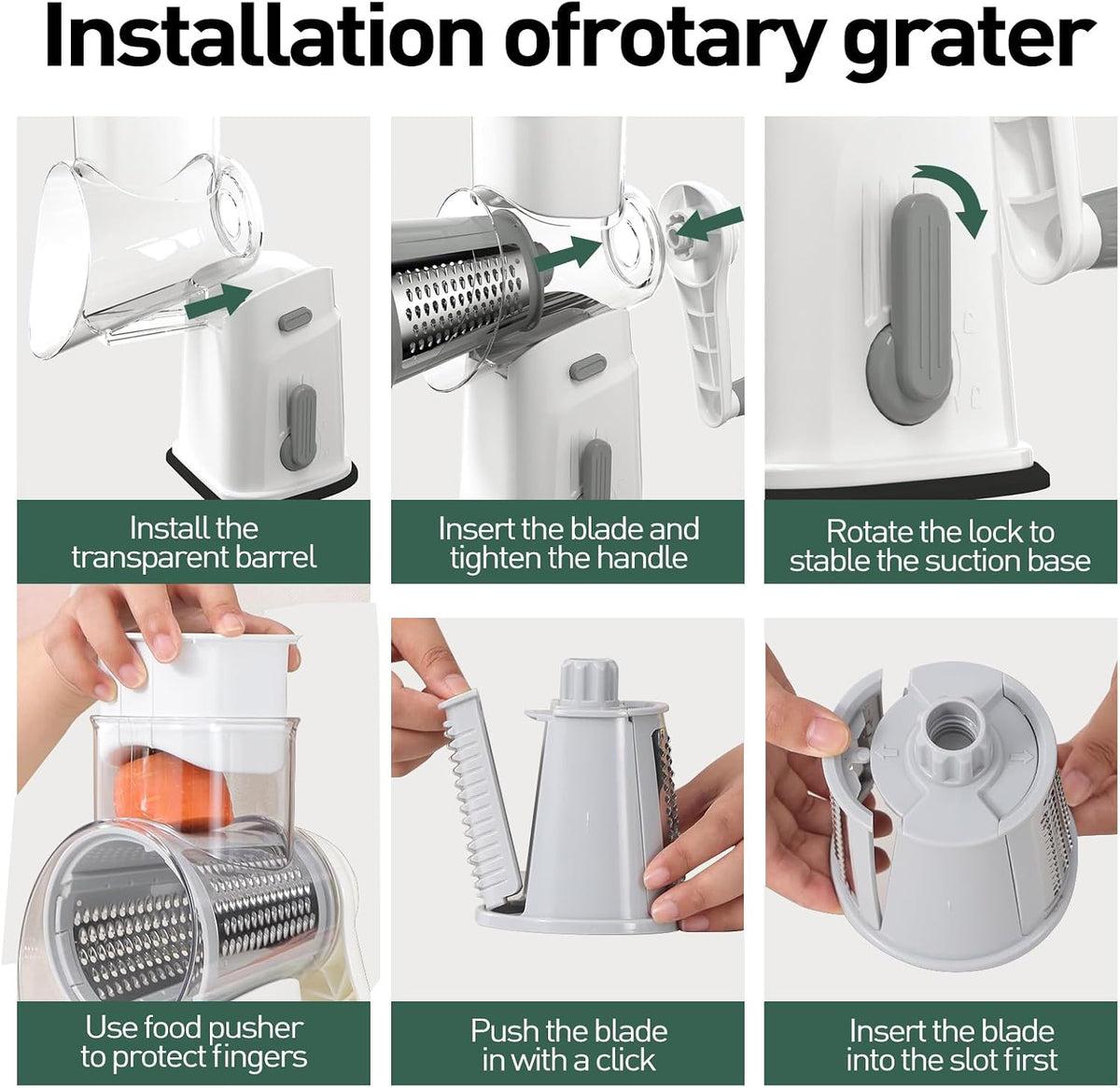 APSARAS USA Rotary Cheese Grater, 5 in 1 Rotary Grater, Cheese Grater Hand Crank, Replaceable Stainless Blades Cheese Shredder, Cheese Slicer, Easy to Clean Kitchen Gadgets with Storage Box