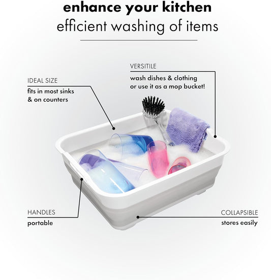 Sink Collapsible Sink Basin, White | space saving, portable shape, washing soaking, camping cleanup, woman owned