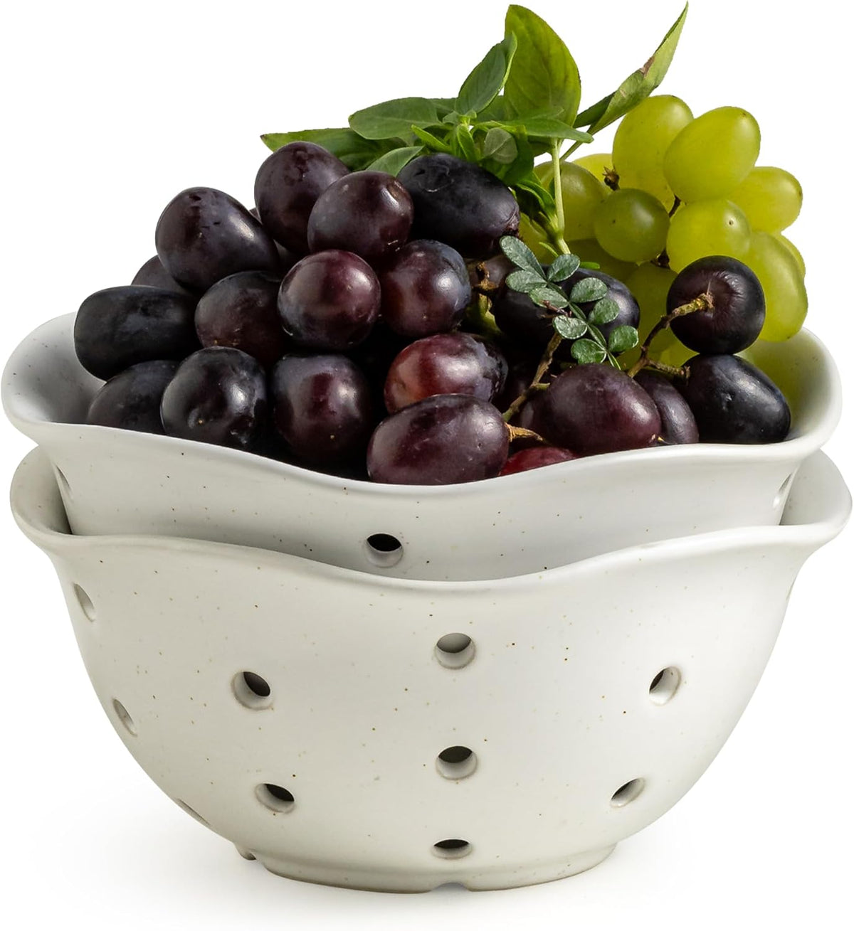 Ceramic Berry Bowl Set of 2, Small Fruit Basket Colanders, White
