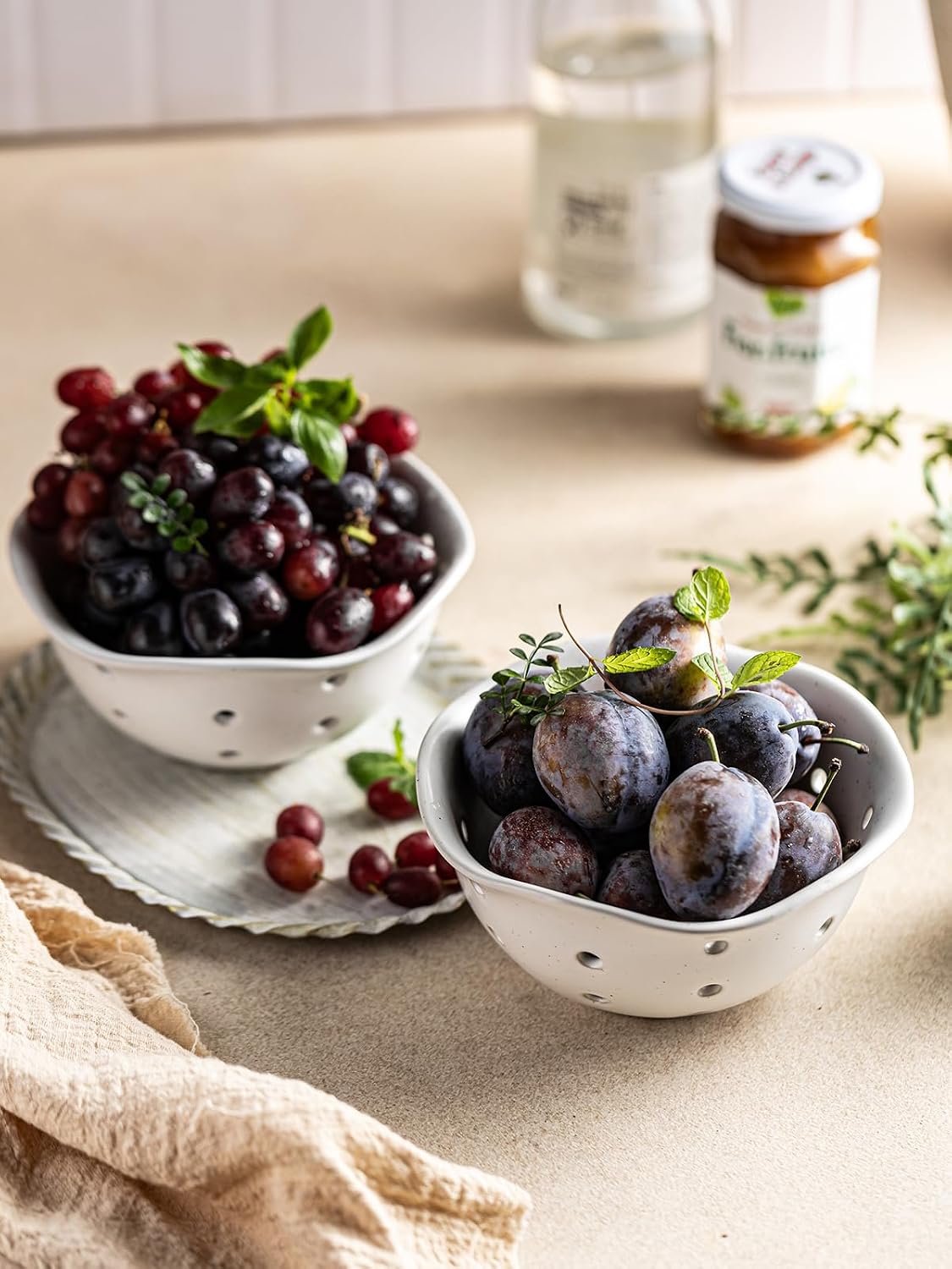 Ceramic Berry Bowl Set of 2, Small Fruit Basket Colanders, White