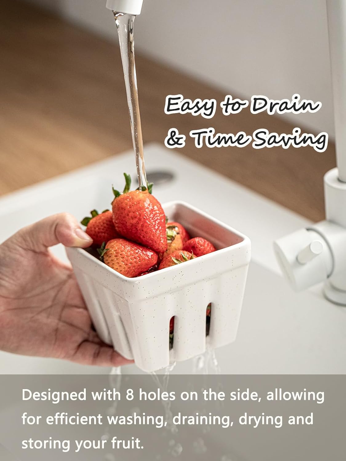 Ceramic Berry Bowl Set of 2, Small Fruit Basket Colanders, White