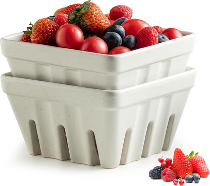 Ceramic Berry Bowl Set of 2, Small Fruit Basket Colanders, White