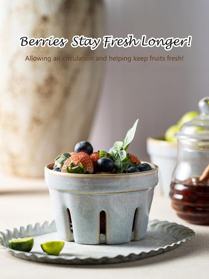 Ceramic Berry Bowl Set of 2, Small Fruit Basket Colanders, White