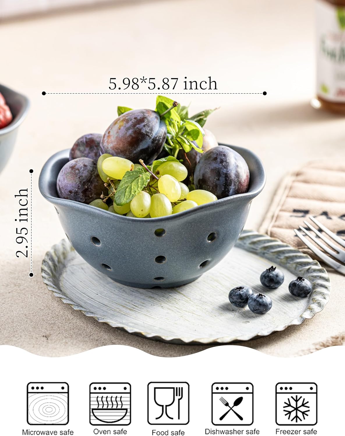 Ceramic Berry Bowl Set of 2, Small Fruit Basket Colanders, White