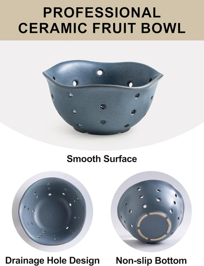 Ceramic Berry Bowl Set of 2, Small Fruit Basket Colanders, White