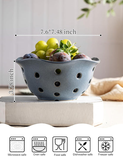 Ceramic Berry Bowl Set of 2, Small Fruit Basket Colanders, White