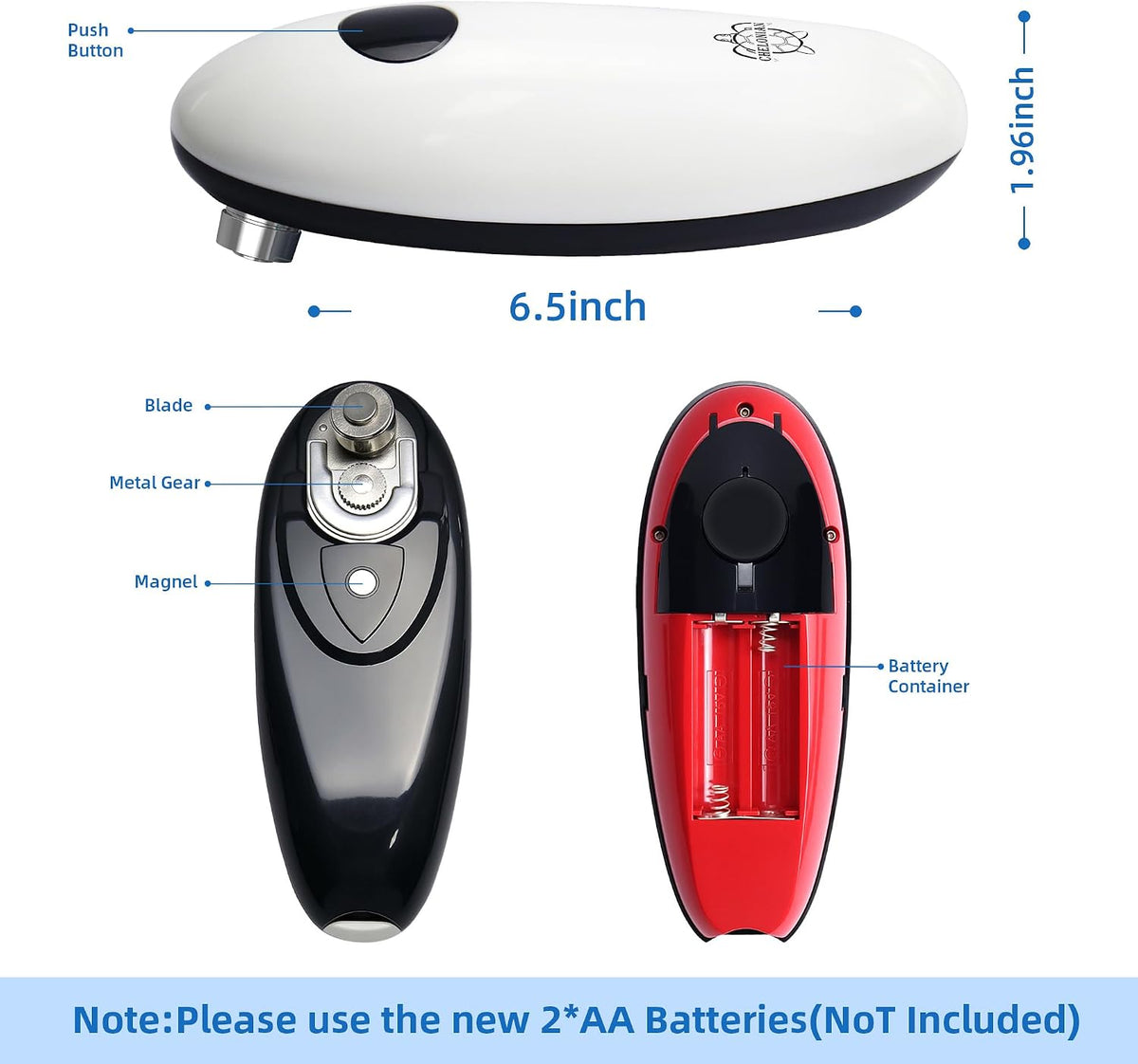 Electric Can Opener, Auto, Hands-Free, Battery Operated, White