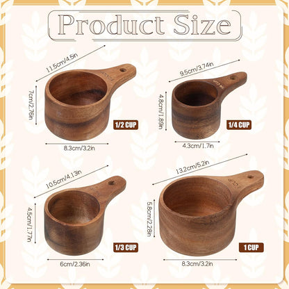 10-Piece Wooden Measuring Cups and Spoons Set, Handcrafted Acacia Wooden Measuring Cups - Solid Acacia Wood, Laser Engraved, Wood Rustic Kitchen Accessories for Baking, Cooking