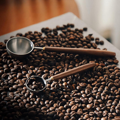 Coffee Spoon - Vintage Walnut Wood Handle, Stainless Steel Coffee Scoop ，Stainless Steel Tea Scoopand Seasoning Spoons (1, Silver, 5g Capacity)