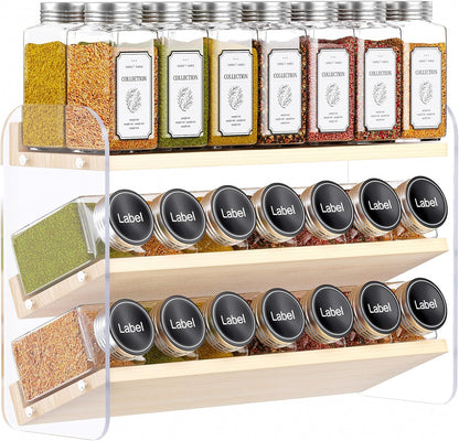 4 Tier Spice Rack Organizer for Cabinet,Wooden Vertical Spice Shelf, Seasoning Organizer for Countertop, Kitchen, Pantry, Freestanding, 13.4" W × 11.2" H (No Jars Included), White