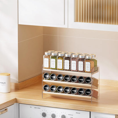 4 Tier Spice Rack Organizer for Cabinet,Wooden Vertical Spice Shelf, Seasoning Organizer for Countertop, Kitchen, Pantry, Freestanding, 13.4" W × 11.2" H (No Jars Included), White