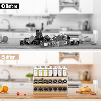 4 Tier Spice Rack Organizer for Cabinet,Wooden Vertical Spice Shelf, Seasoning Organizer for Countertop, Kitchen, Pantry, Freestanding, 13.4" W × 11.2" H (No Jars Included), White