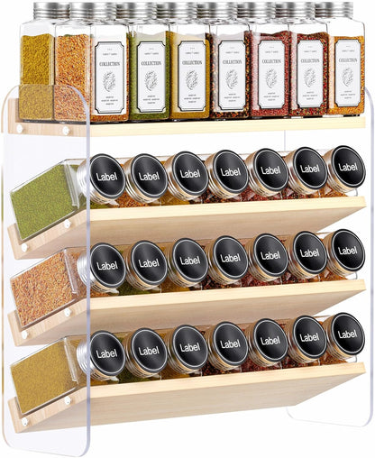 4 Tier Spice Rack Organizer for Cabinet,Wooden Vertical Spice Shelf, Seasoning Organizer for Countertop, Kitchen, Pantry, Freestanding, 13.4" W × 11.2" H (No Jars Included), White