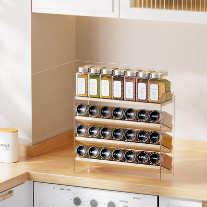 4 Tier Spice Rack Organizer for Cabinet,Wooden Vertical Spice Shelf, Seasoning Organizer for Countertop, Kitchen, Pantry, Freestanding, 13.4" W × 11.2" H (No Jars Included), White
