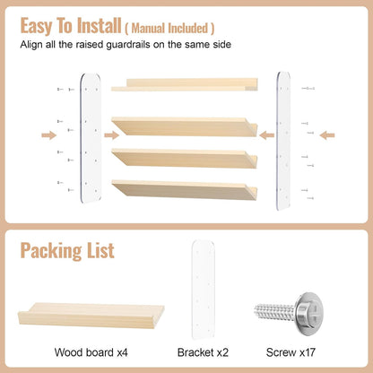 4 Tier Spice Rack Organizer for Cabinet,Wooden Vertical Spice Shelf, Seasoning Organizer for Countertop, Kitchen, Pantry, Freestanding, 13.4" W × 11.2" H (No Jars Included), White
