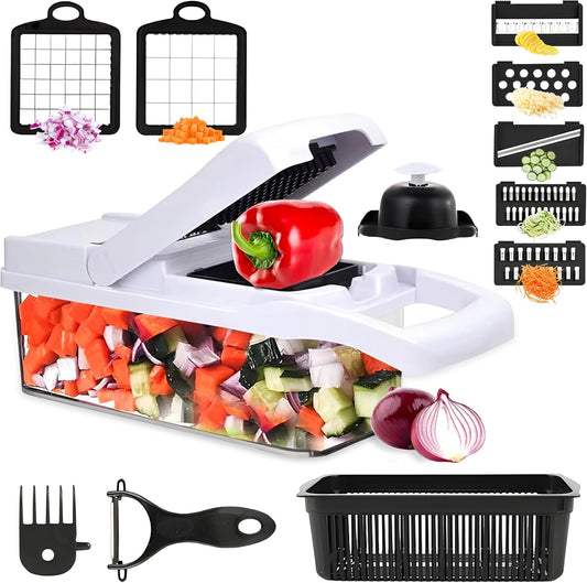 ISHKITCH 16-in-1 Vegetable Chopper & Mandoline Slicer – Multi-Blade Food Dicer, Onion Chopper, Veggie Cutter with Stainless Steel Blades, Dishwasher Safe Kitchen Tool
