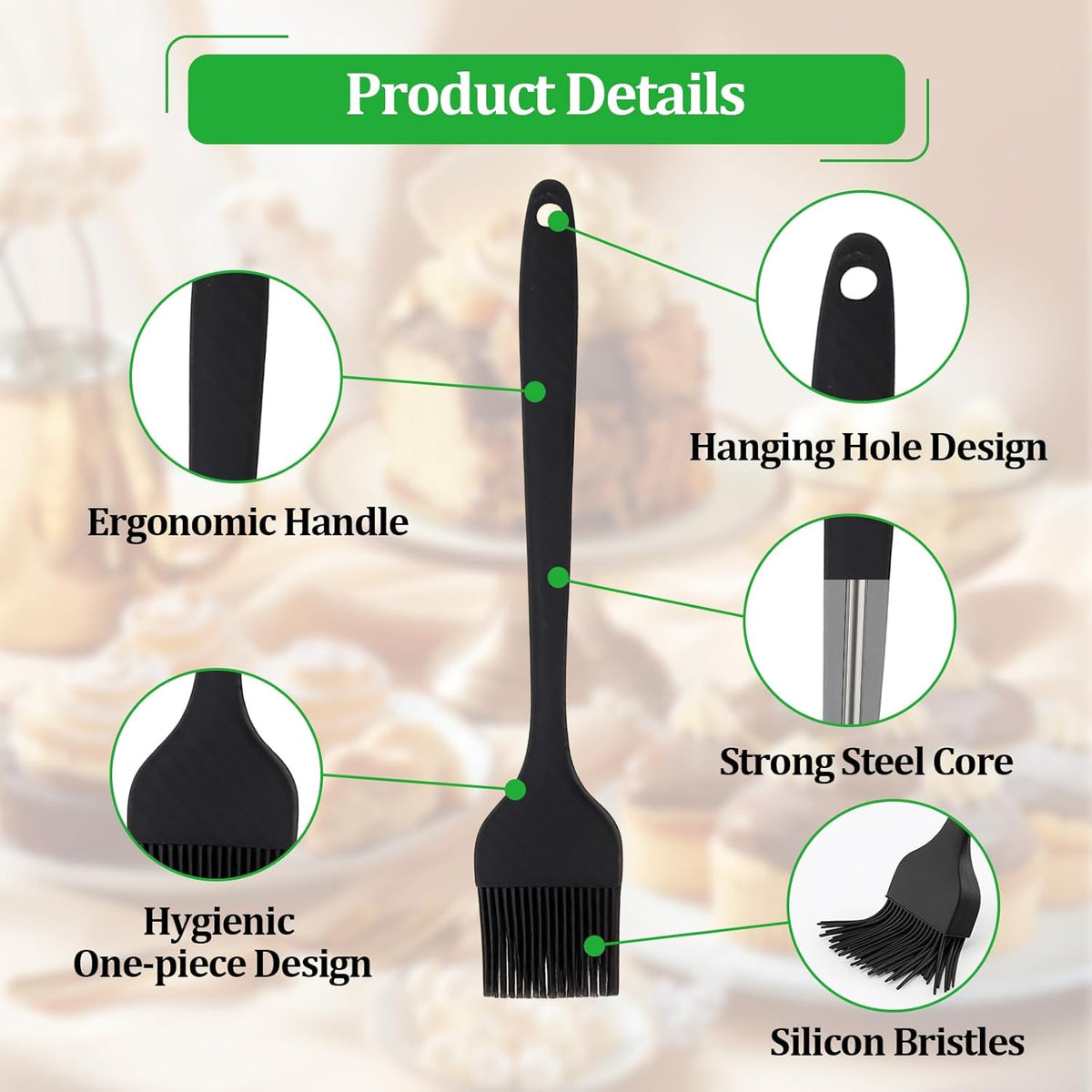 Silicone Basting Pastry Brush,Heat Resistant Cooking Brush for Oil Butter Sauce,Premium Cooking Brush for Sauce Marinade Meat Glazing