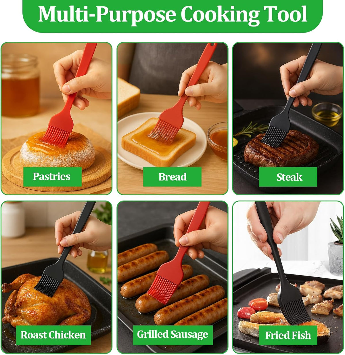 Silicone Basting Pastry Brush,Heat Resistant Cooking Brush for Oil Butter Sauce,Premium Cooking Brush for Sauce Marinade Meat Glazing