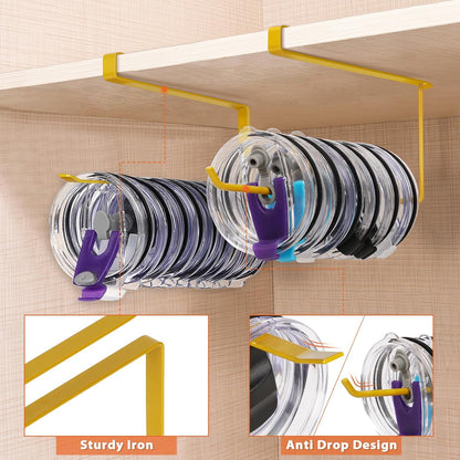 Tumbler Lid Organizer, Versatile Tumbler Lid Storage Holds 10 Lids, Black | Space Saving Cup Lid Organizers Inside Cabinet Tumbler Lid Hook for Kitchen Organizer and Storage, Paper Towel Rack Hanger