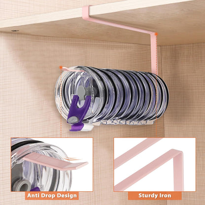 Tumbler Lid Organizer, Versatile Tumbler Lid Storage Holds 10 Lids, Black | Space Saving Cup Lid Organizers Inside Cabinet Tumbler Lid Hook for Kitchen Organizer and Storage, Paper Towel Rack Hanger