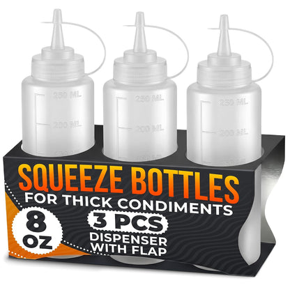 Set of 6 Inverted Condiment Squeeze Bottles 16 oz – Upgraded Design with Added Sealing Gaskets, Self-Closing Valve, Easy-to-Fill Clear Bottles for Sauces, Dressings, Ketchup, Mustard for Everyday Use
