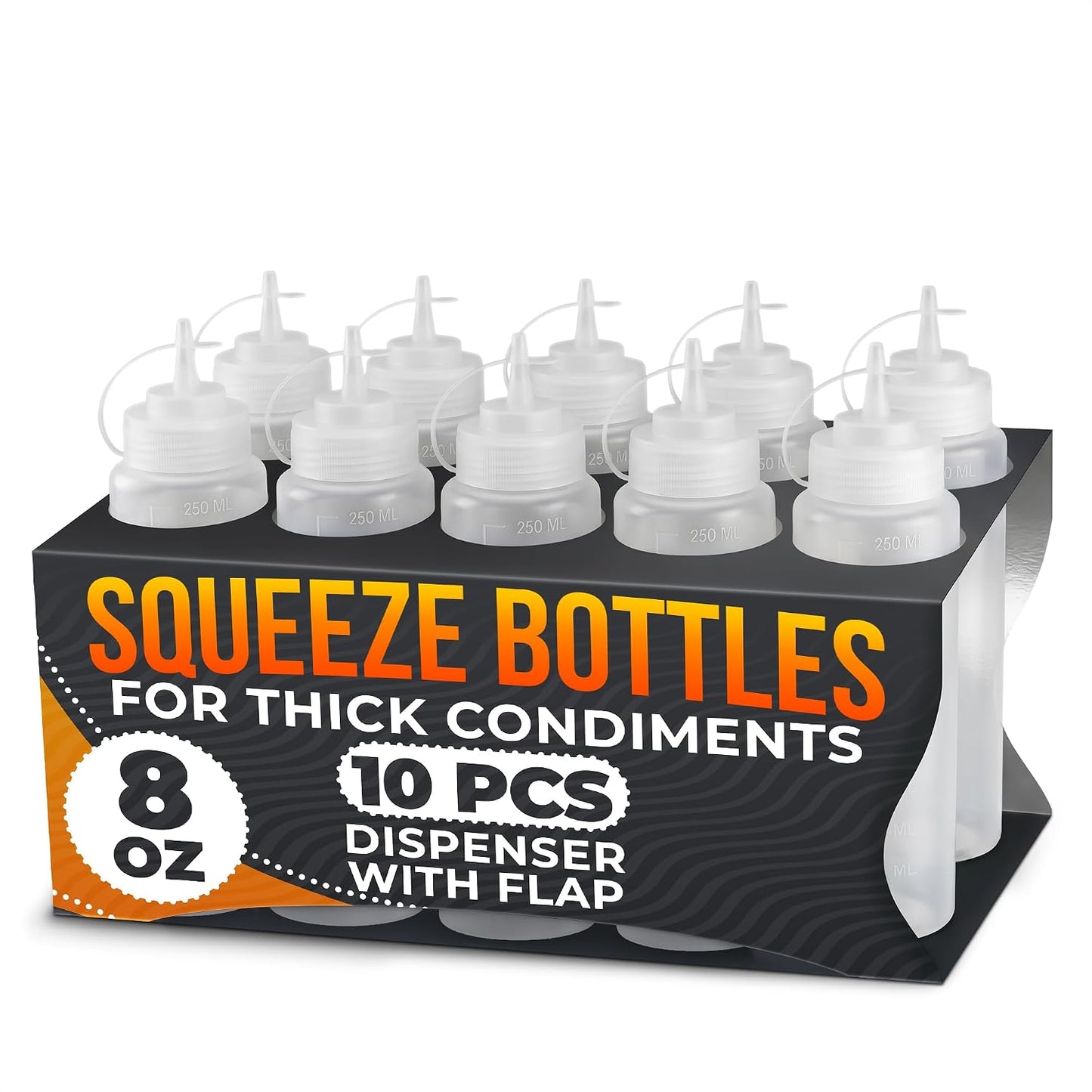 Set of 6 Inverted Condiment Squeeze Bottles 16 oz – Upgraded Design with Added Sealing Gaskets, Self-Closing Valve, Easy-to-Fill Clear Bottles for Sauces, Dressings, Ketchup, Mustard for Everyday Use
