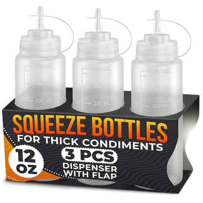Set of 6 Inverted Condiment Squeeze Bottles 16 oz – Upgraded Design with Added Sealing Gaskets, Self-Closing Valve, Easy-to-Fill Clear Bottles for Sauces, Dressings, Ketchup, Mustard for Everyday Use