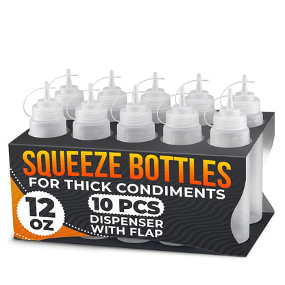 Set of 6 Inverted Condiment Squeeze Bottles 16 oz – Upgraded Design with Added Sealing Gaskets, Self-Closing Valve, Easy-to-Fill Clear Bottles for Sauces, Dressings, Ketchup, Mustard for Everyday Use