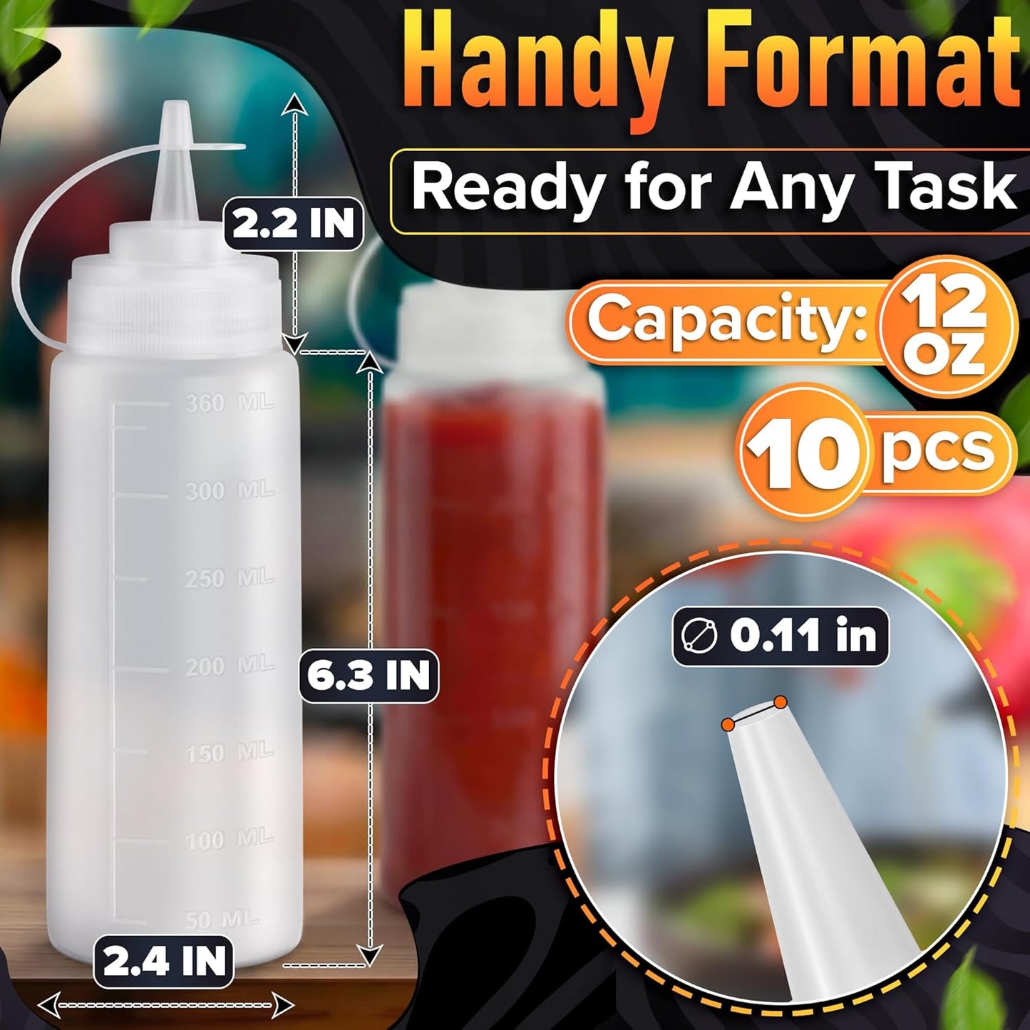 Set of 6 Inverted Condiment Squeeze Bottles 16 oz – Upgraded Design with Added Sealing Gaskets, Self-Closing Valve, Easy-to-Fill Clear Bottles for Sauces, Dressings, Ketchup, Mustard for Everyday Use