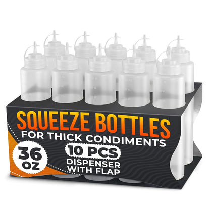 Set of 6 Inverted Condiment Squeeze Bottles 16 oz – Upgraded Design with Added Sealing Gaskets, Self-Closing Valve, Easy-to-Fill Clear Bottles for Sauces, Dressings, Ketchup, Mustard for Everyday Use